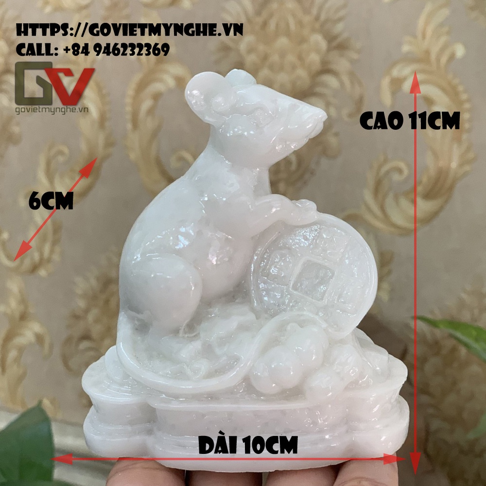 Tượng đá trang trí phong thủy tượng Chuột ôm giữ tài lộc phong thuỷ cho gia chủ - Đá trắng
