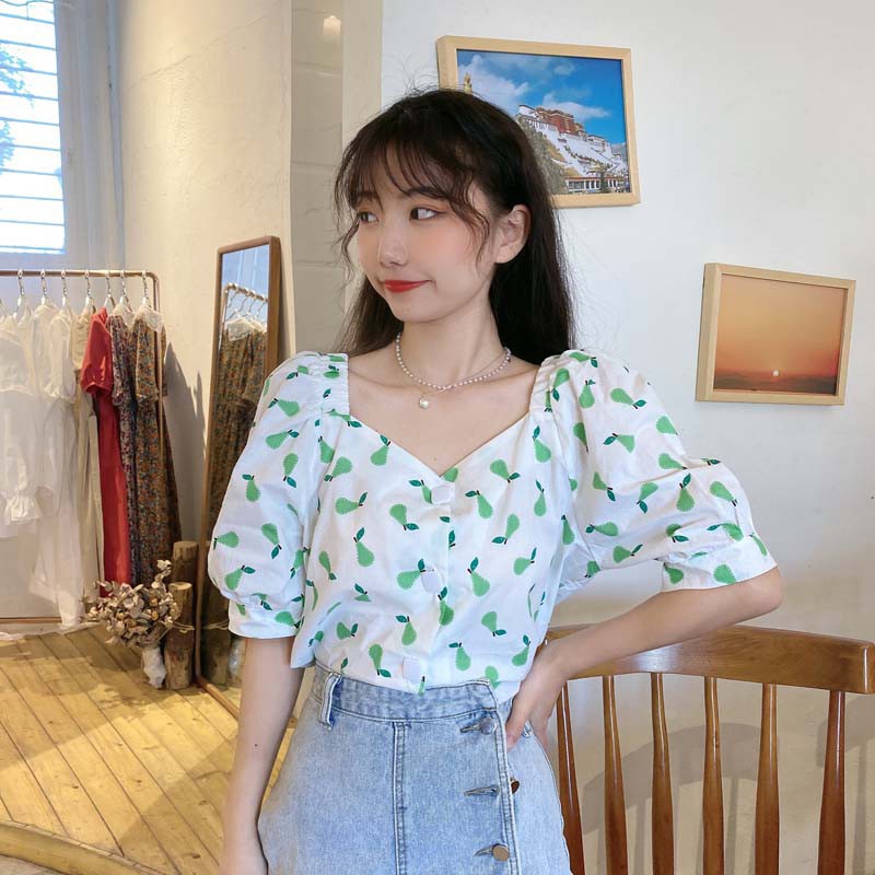 Áo sơ mi tay ngắn in hình trái cây phong cách Hàn Quốc | BigBuy360 - bigbuy360.vn