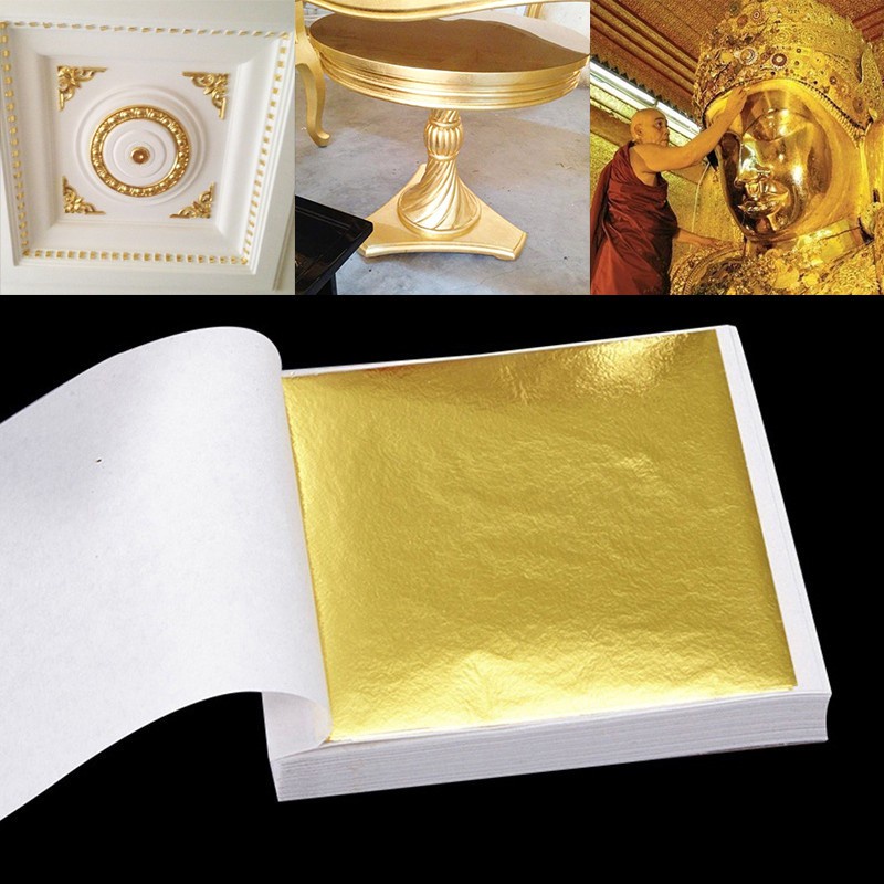 Lá vàng dát vàng 24k, lá dát vàng chuyên dát nội thất, phào chỉ, dát vàng tượng phật, lá bồ đề - Hộp 1000 lá