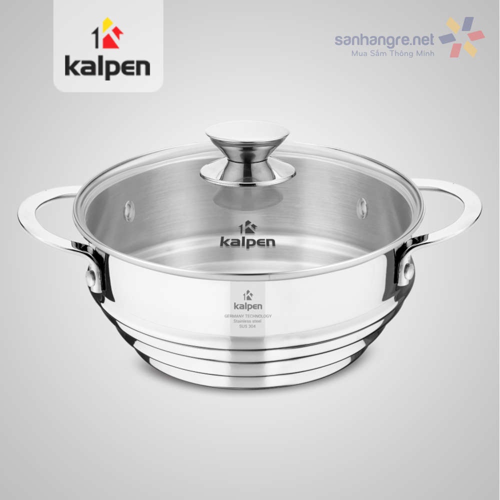 Xửng hấp Inox 304 thông minh 3 nấc 16-18-20cm Kalpen SSK-20 kèm vung kính