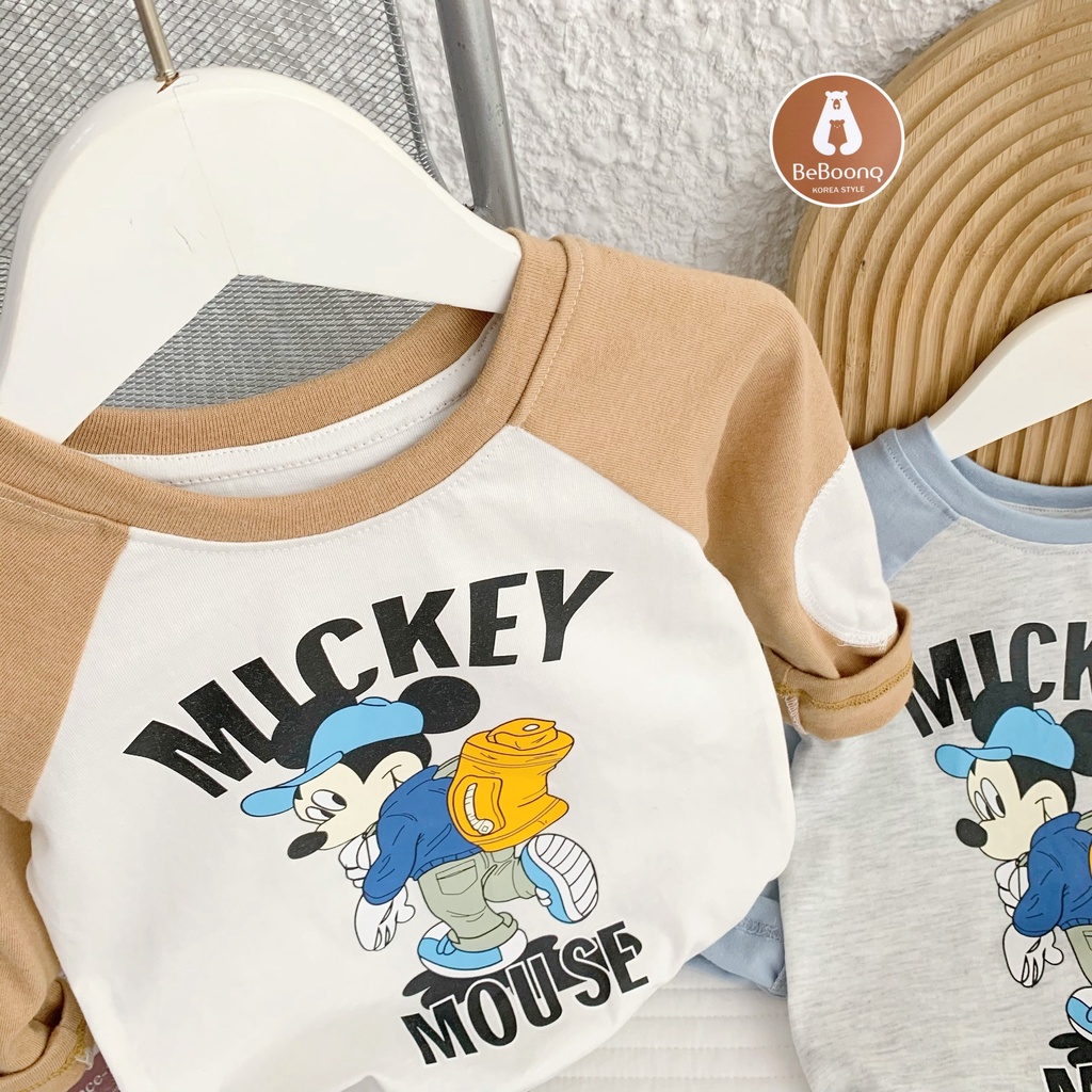 Bộ cotton bé trai hoạ tiết Mickey siêu cute, phối đáp tay 2 màu siêu xinh -PITUPI-BEBOONG