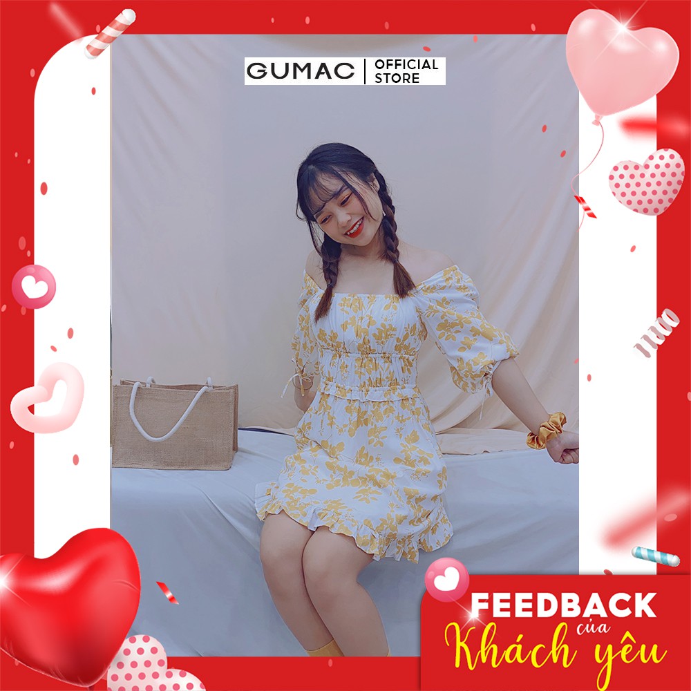 [Mã MABR07062 giảm 8% tối đa 50K đơn từ 249K] Đầm công sở nữ nhún ngực GUMAC họa tiết hoa, phong cách vintage DB545 | BigBuy360 - bigbuy360.vn