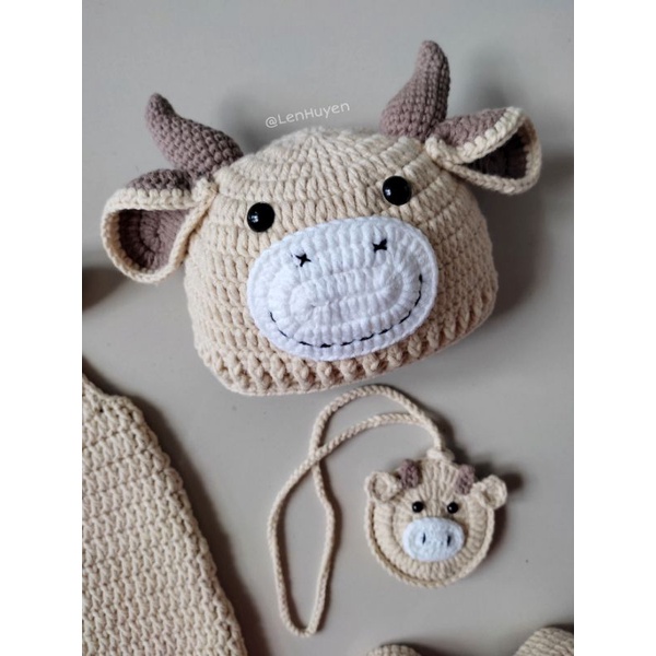 Set đồ len handmade hình trâu nghé xinh xắn phù hợp bé trai bé gái rất đáng yêu dễ thương