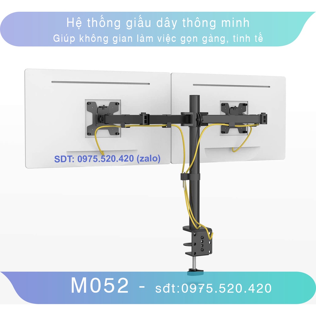 M052 - Giá Treo Hai Màn Hình Máy Tính/ Giá Đỡ 2 Màn Hình Kẹp Bàn [Màn hình 17 – 27 Inch] [ Rẻ Hơn NB F160 / NB H180]