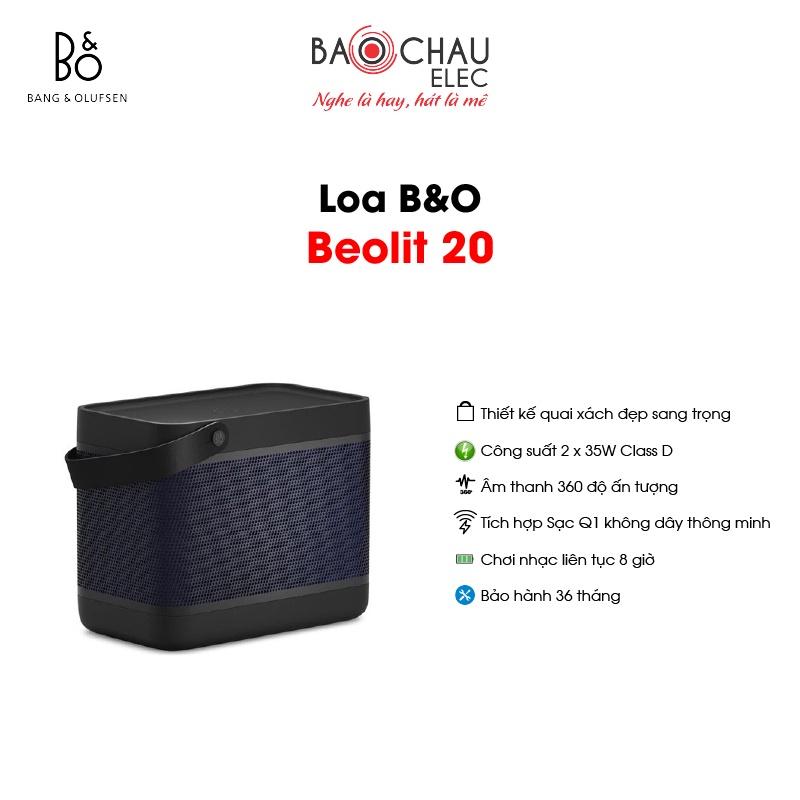 [CHÍNH HÃNG] Loa Di Động B&amp;O Beolit 20 Đan Mạch | Công Suất 70W - Pin 37 Giờ - Sạc Không Dây Qi - Bảo Hành 36 Tháng