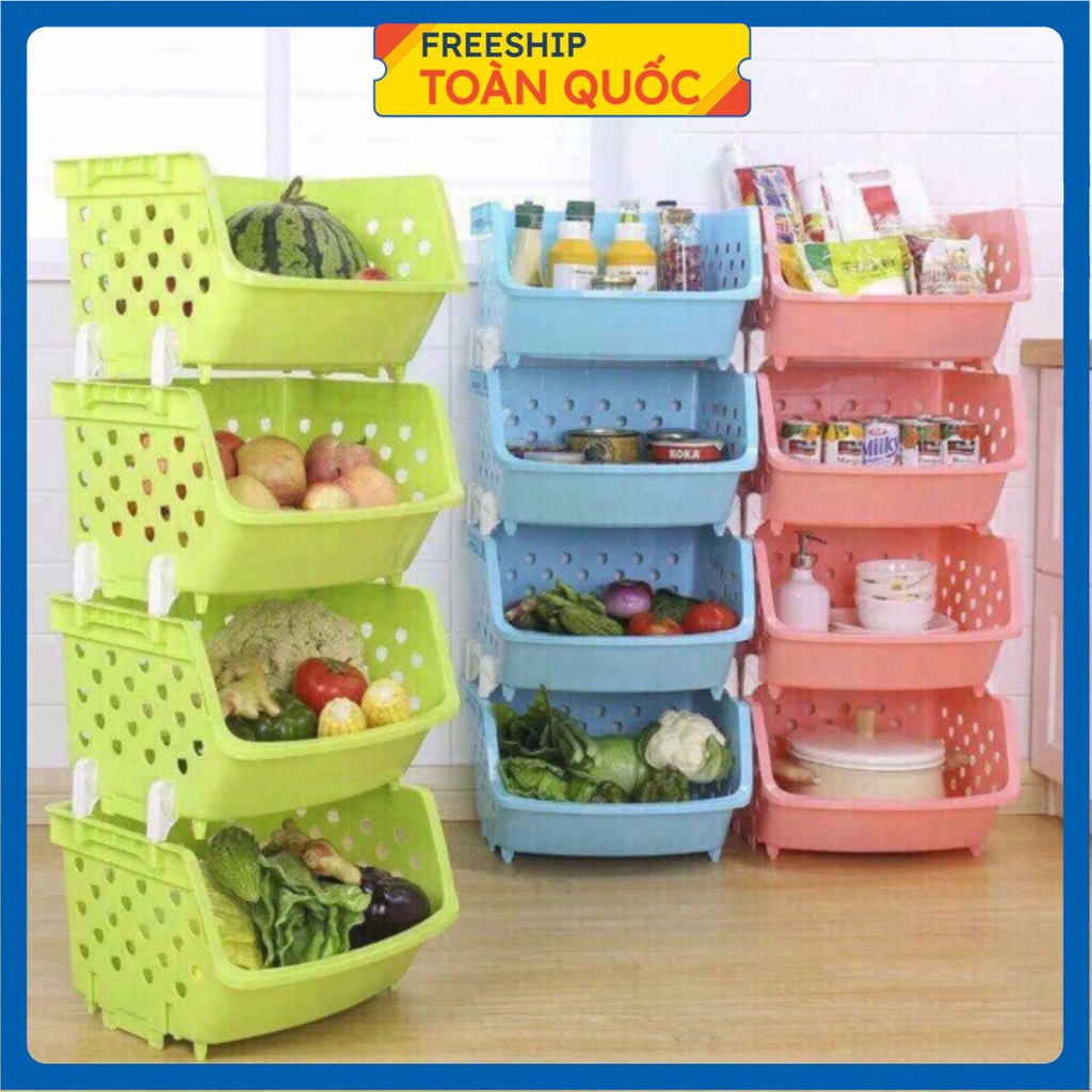Kệ rổ nhựa 4 tầng đựng đồ đa năng tháo lắp tiện lợi