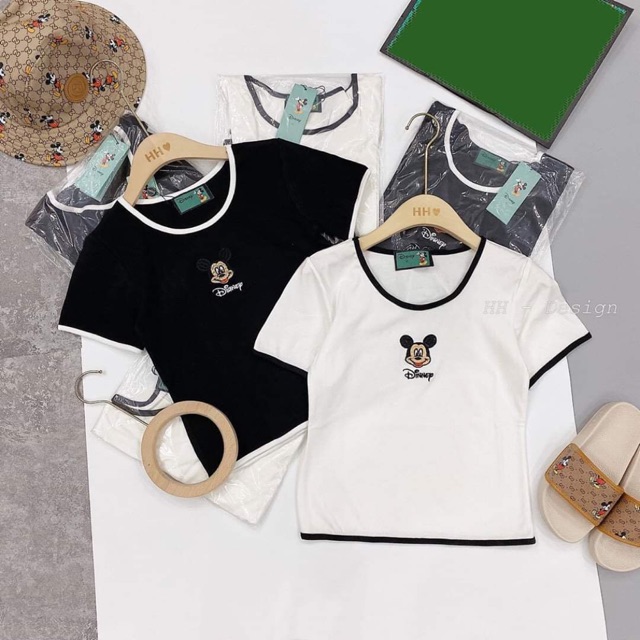 ( NEW )Áo Croptop viền thêu Mickey