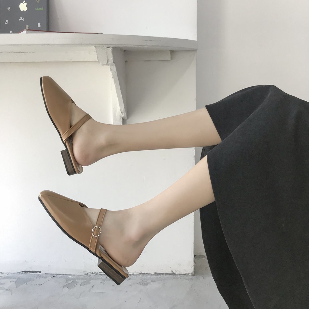 Giày búp bê mũi vuông đế bằng thiết kế cổ điển