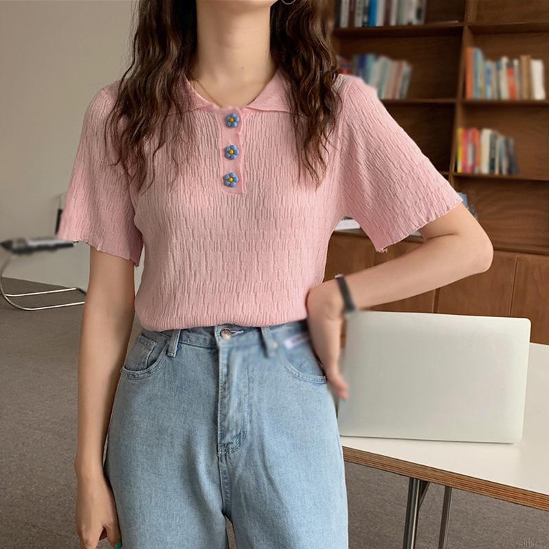 Áo Sơ Mi Tay Ngắn Cổ Búp Bê Họa Tiết Hoa Phong Cách Hàn Quốc Thời Trang Mùa Hè Cho Nữ