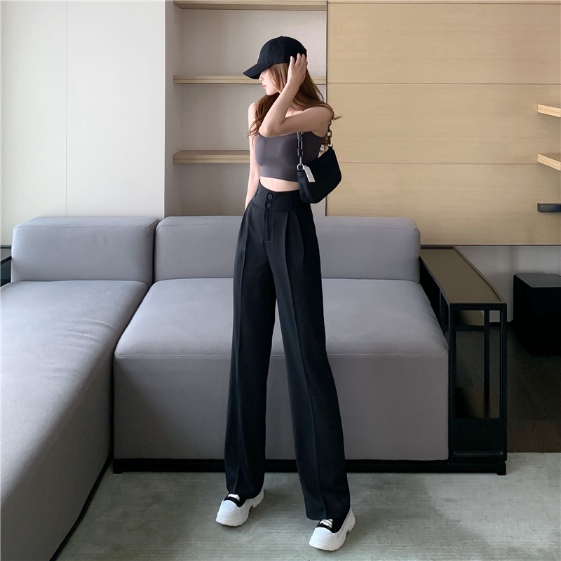 Quần ống rộng nữ cạp cao 2 cúc siêu tôn dáng, quần culottes ống rộng lưng cao vải tuyết mưa