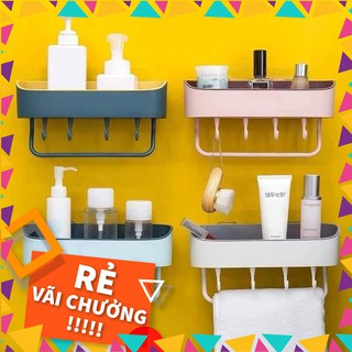 Kệ để đồ nhà tắm, nhà bếp đa năng kèm móc treo đồ và thanh treo khăn (Tổng kho gia dụng giá tốt)