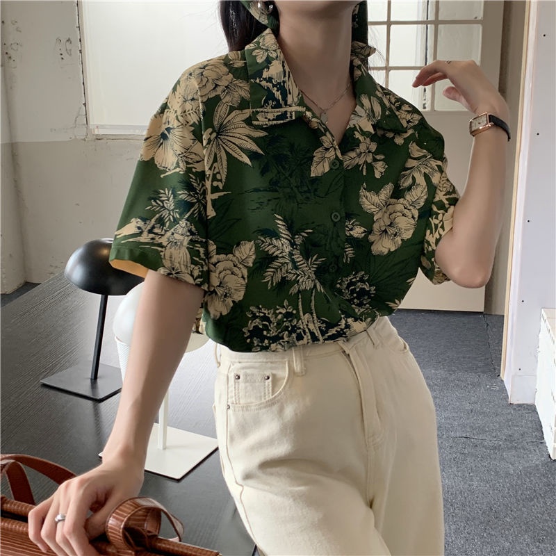 Áo Sơ Mi Voan Ngắn Tay Họa Tiết Hoa Thời Trang Retro Hàn Quốc