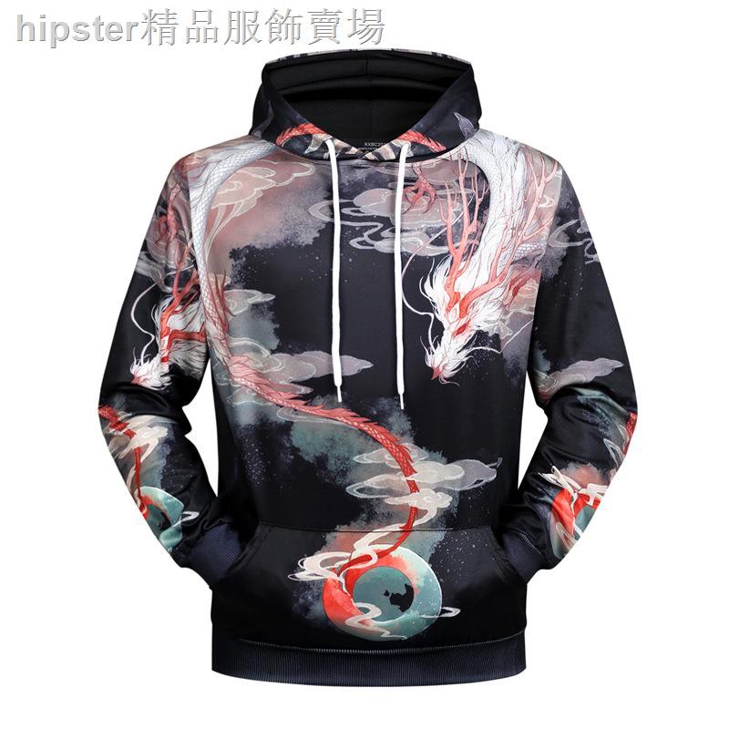 Áo Hoodie Cổ Tròn In Hình Rồng 3d Kiểu Trung Hoa Thời Trang Thu Đông