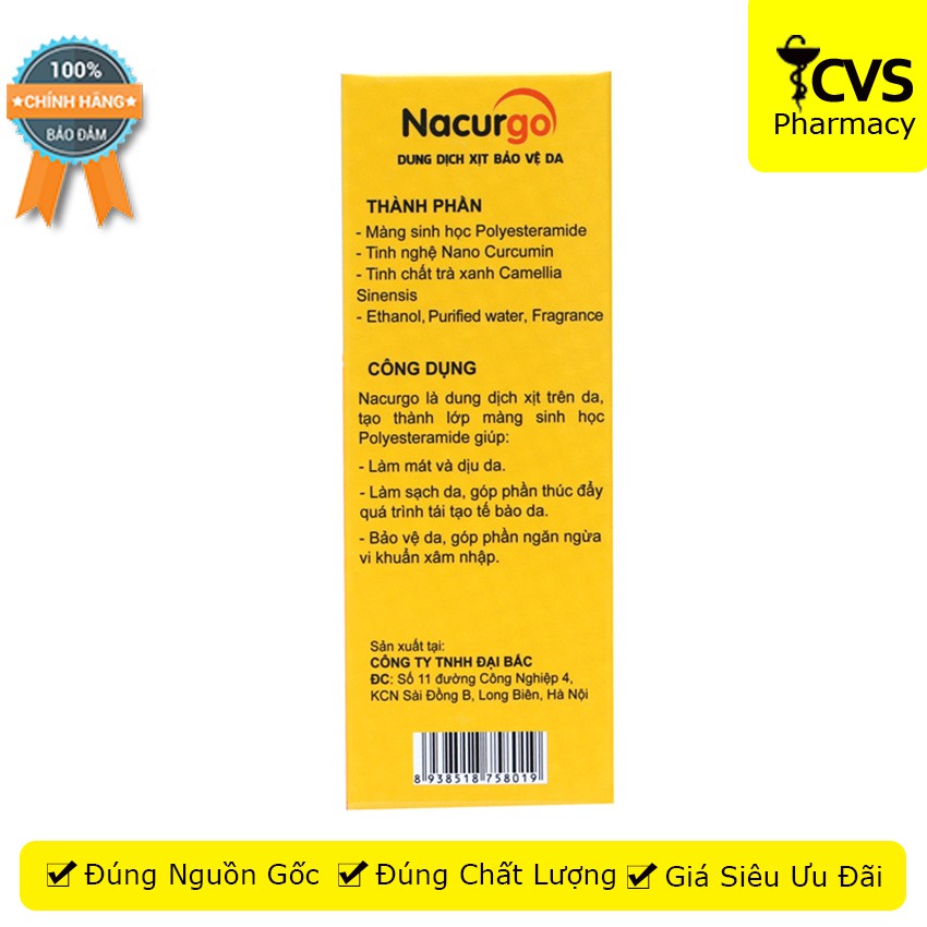 Chai xịt Nacurgo 12ml - giúp làm lành vết thương, hạn chế để lại sẹo, giảm thâm nám - cvspharmacy