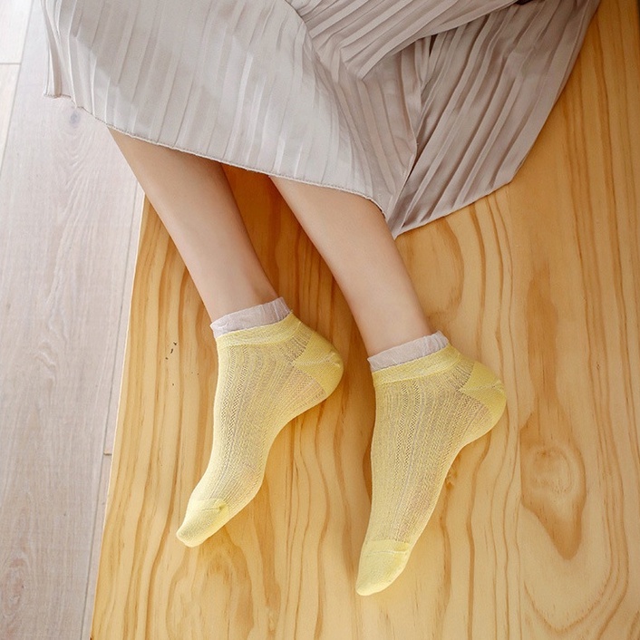 Tất nữ cổ ngắn bèo nhún nhiều màu sắc vớ nữ cổ thấp chất cotton mềm mại