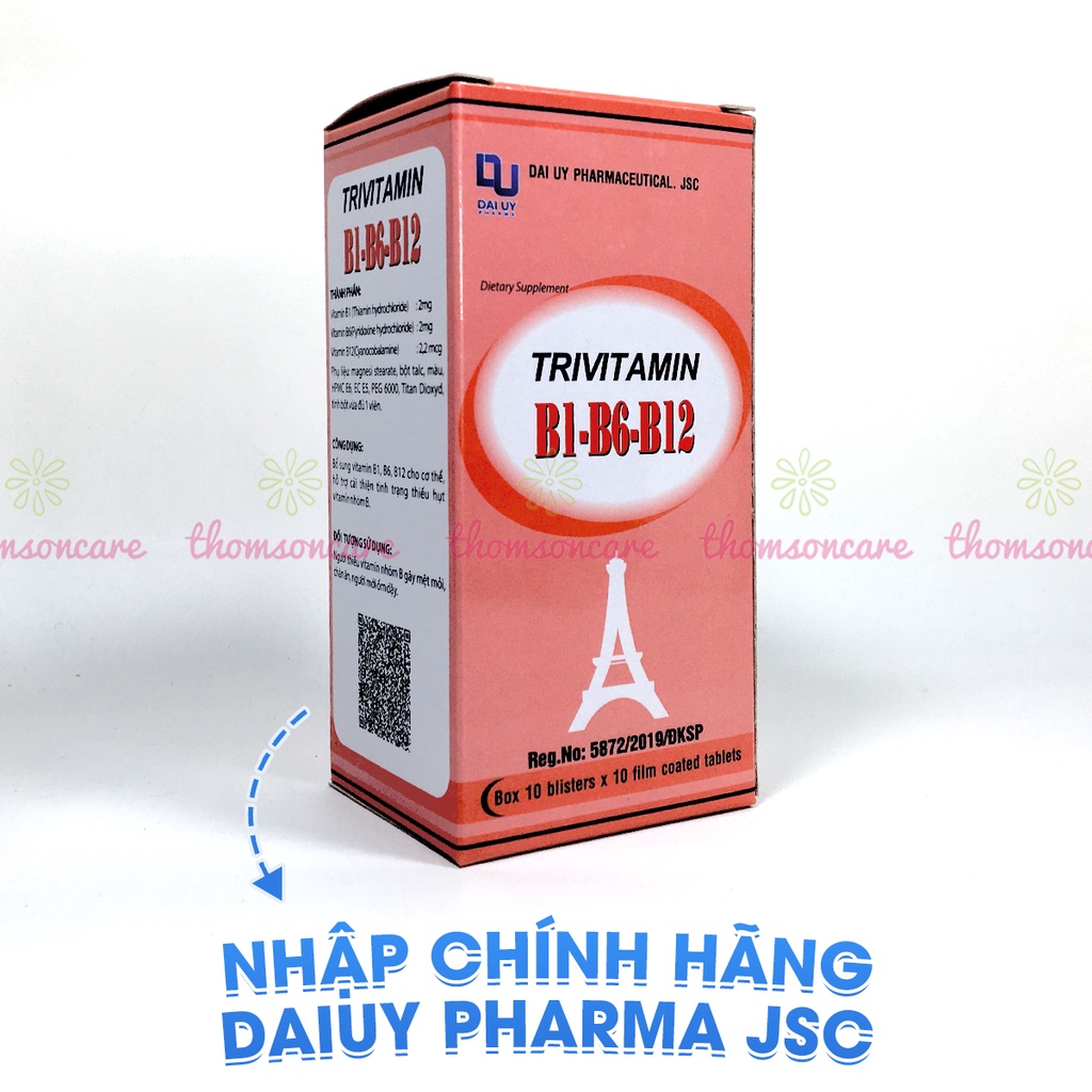 Vitamin 3B Trivitamin Hộp 100 Viên Nén Đ.Y - Bổ Sung Vitamin Nhóm B B1 - B6 - B12 Giúp Tăng Cường Sức Đề Kháng
