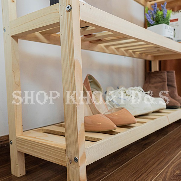 Kệ gỗ để giày dép 2 tầng 3 tầng gỗ thông tự nhiên cao cấp tự lắp ráp dễ dàng, Kệ giày dép 2 tầng bền đẹp