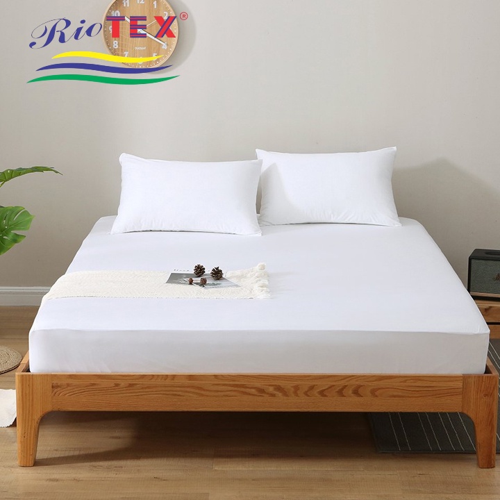 Bộ ga gối cotton RIOTEX trắng trơn cao cấp nệm 5-25cm