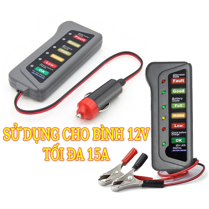 Máy kiểm tra bình ắc quy cao cấp cho xe hơi xe máy 12V 15A