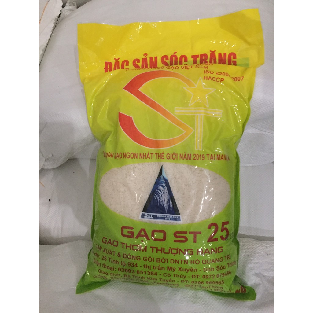 Gạo Thơm ST25 Túi 5Kg - Đạt Giải Gạo Ngon Nhất Thế Giới Năm 2019- Đặc Sản Sóc Trăng