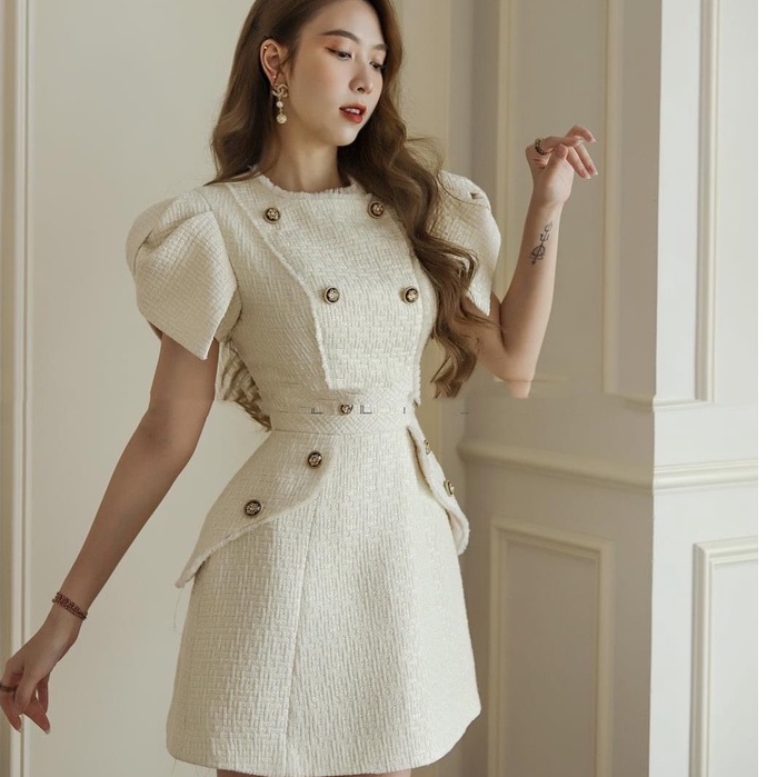 Váy dạ tweed trắng ngắn tay ,hàn quốc, đầm dạ nữ thiết kế cao cấp mềm mịn dễ mặc 2 lớp thấm hút mồ hôi cực tốt | BigBuy360 - bigbuy360.vn