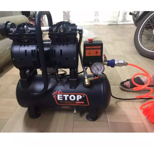 Máy nén khí 9l ETOP 600w giảm âm không dầu- tặng dây 9m và súng xì khô- BH 12 tháng