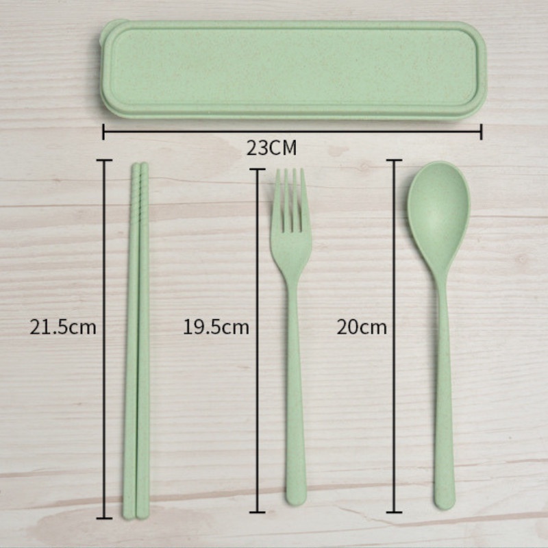 Hộp 3 món muỗng đũa nĩa nhựa lúa mạch 4 màu siêu xinh, mang du lịch, văn phòng tiện lợi