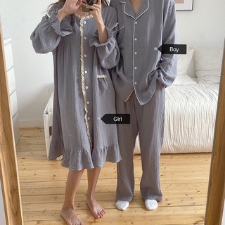 [ORDER] Đồ ngủ vải xô muslin cho cặp đôi màu xanh ulzzang