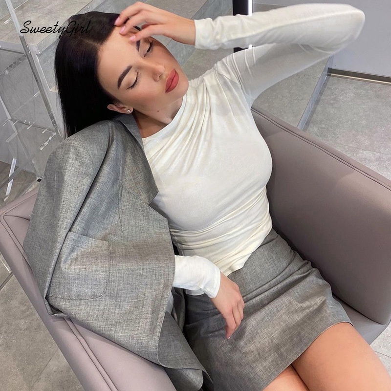 Áo Thun Tay Dài Cổ Tròn Màu Trơn Thời Trang 2022 Dành Cho Nữ