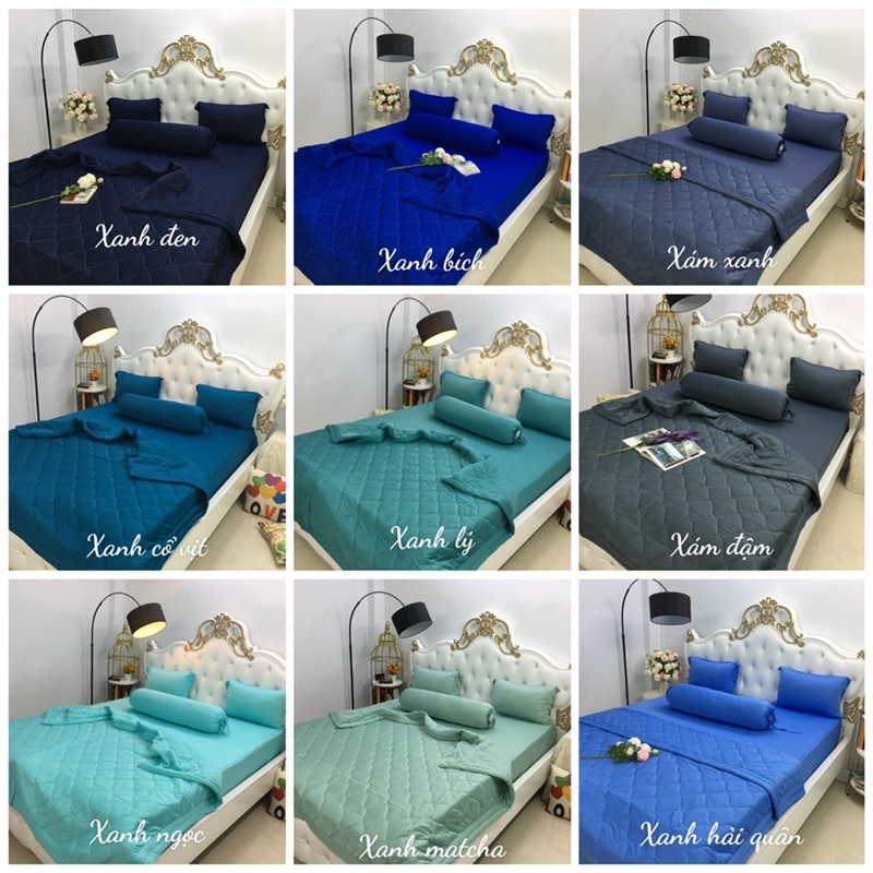 Bộ drap thun trơn 4 món - ga giường + 3 vỏ gối (ko mền) dành cho nệm thấp dưới 15cm