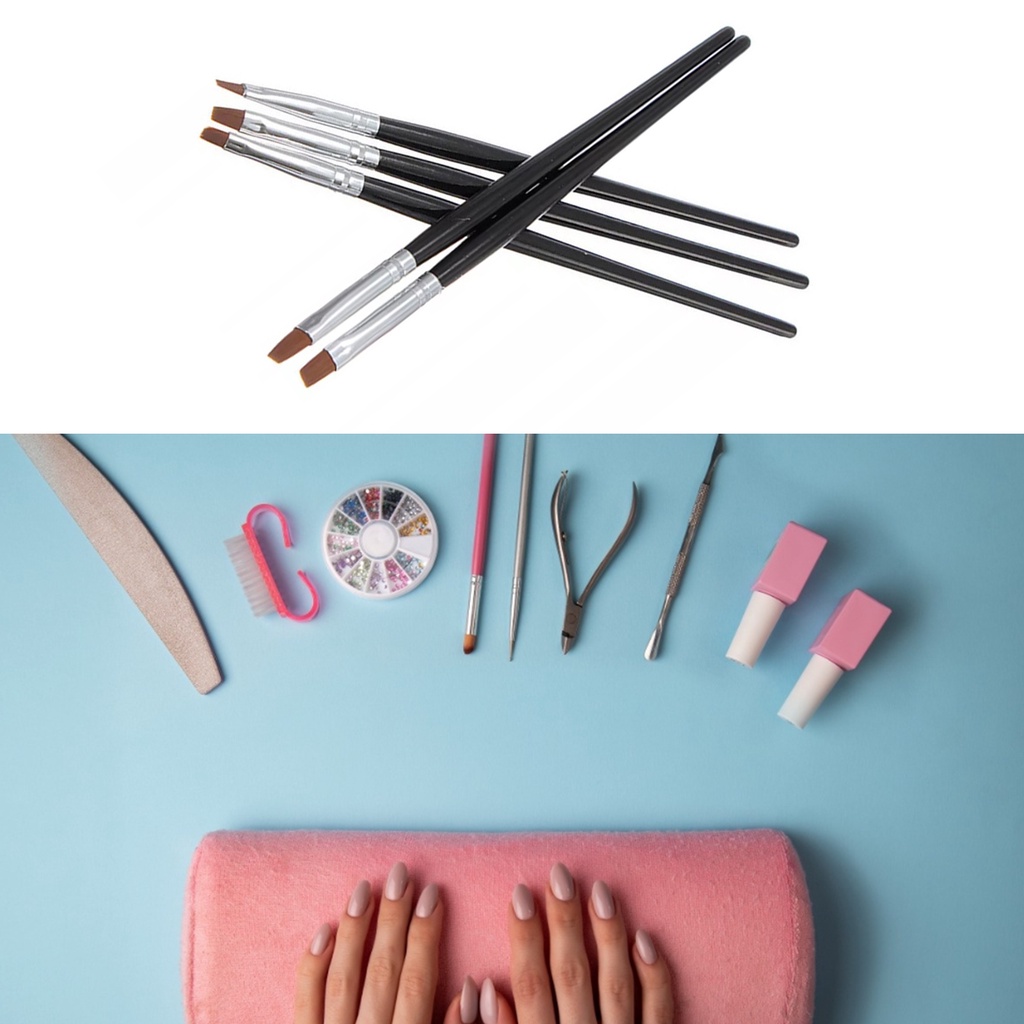 Set 5 Cọ Vẽ Móng Tay Bằng Gỗ Và Kim Loại Không Phai Màu Thời Trang Chuyên Nghiệp Cho Nữ