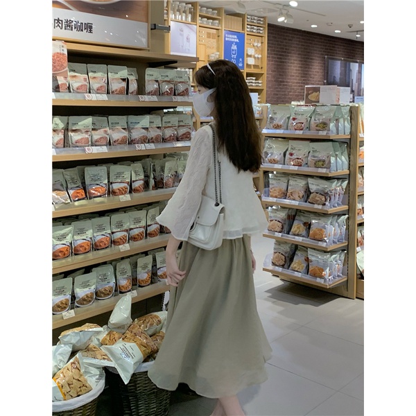 Áo sơ mi XIAOZHAINV cổ búp bê hoặc Chân váy midi phong cách retro cho nữ tùy chọn