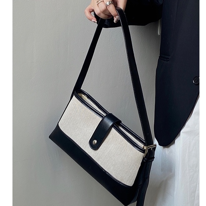 Túi tote Đeo Vai Vải Canvas Màu Sắc Tương Phản Thiết Kế Đơn Giản Cá Tính