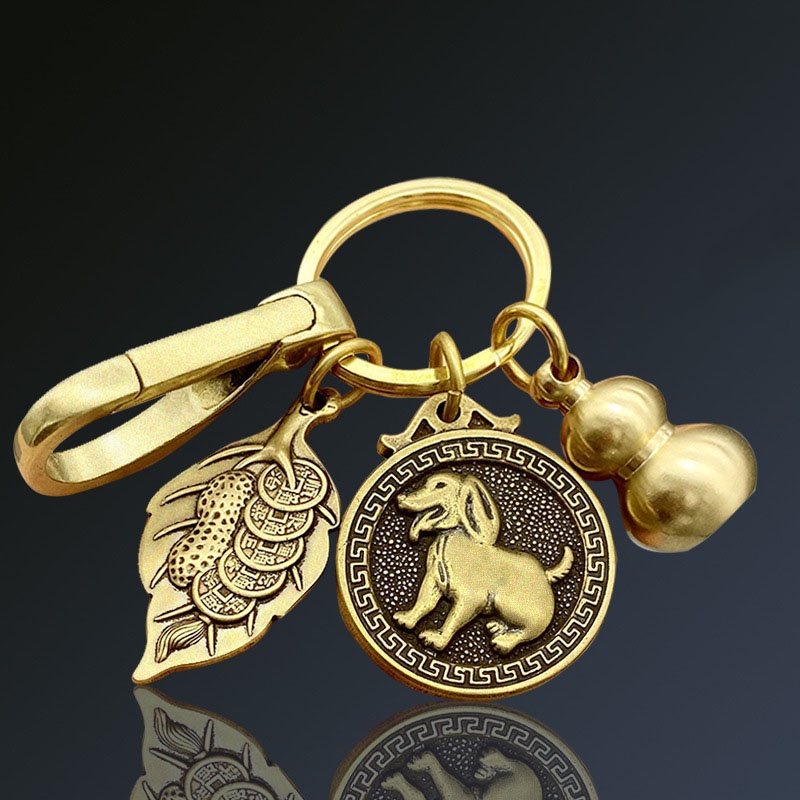 Móc khóa đồng xu tiền vàng 12 con giáp sang trọng độc đáo chất liệu hợp kim, trang trí balo túi xách, quà tặng