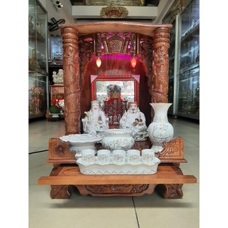 COMBO Bàn Thờ Thần Tài Ông Địa giá rẻ đẹp gỗ Xoan nâu ngang 48 cao 68 Combo - Đồ Thờ Thắng Duyên Đại Phát