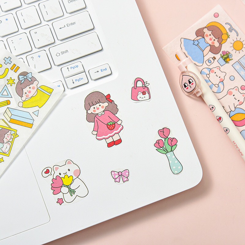 Hình dán sticker gấu em bé siêu cute trang trí sổ tay, máy tính, laptop, góc học tập