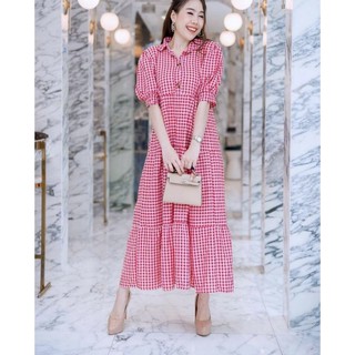 Đầm Cotton Dáng Dài Họa Tiết Hình Vuông Xinh Xắn Cho Nữ