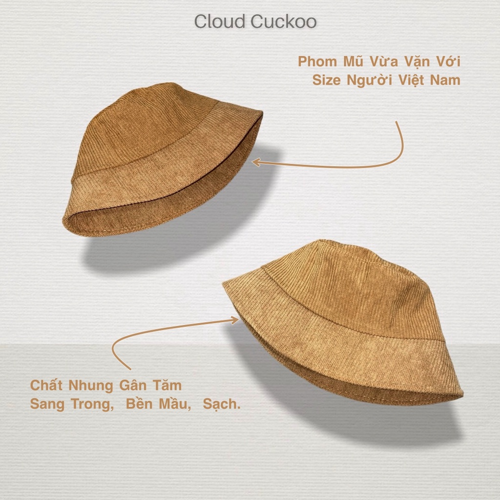 Mũ Bucket Nhung Tăm Trơn Basic Phom Mũ Vừa Đầu Với Người Việt Nam - Mã Số: MBK0311