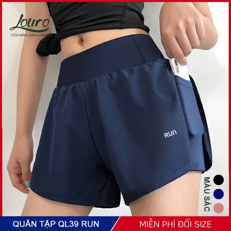 Quần tập gym nữ 2 lớp có túi Louro, kiểu quần short nữ tập yoga, zumba, thông thoáng, chất liệu co giãn - QL39RUN