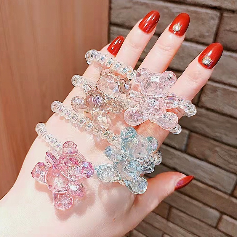 Dây buộc tóc lò xo đính gấu pha lê nhiều màu không dính tóc CT24