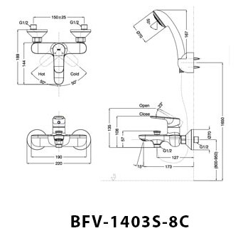 Vòi Hoa Sen Inax BFV-1403S-8C Nóng Lạnh