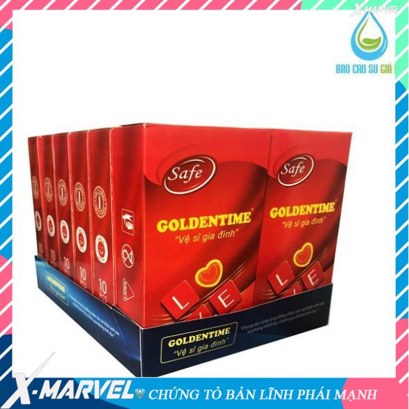 Bao cao su giá rẻ tiết kiệm nhiều gel bôi trơn- hộp 10 chiếc Golden Time trơn XMARVEL