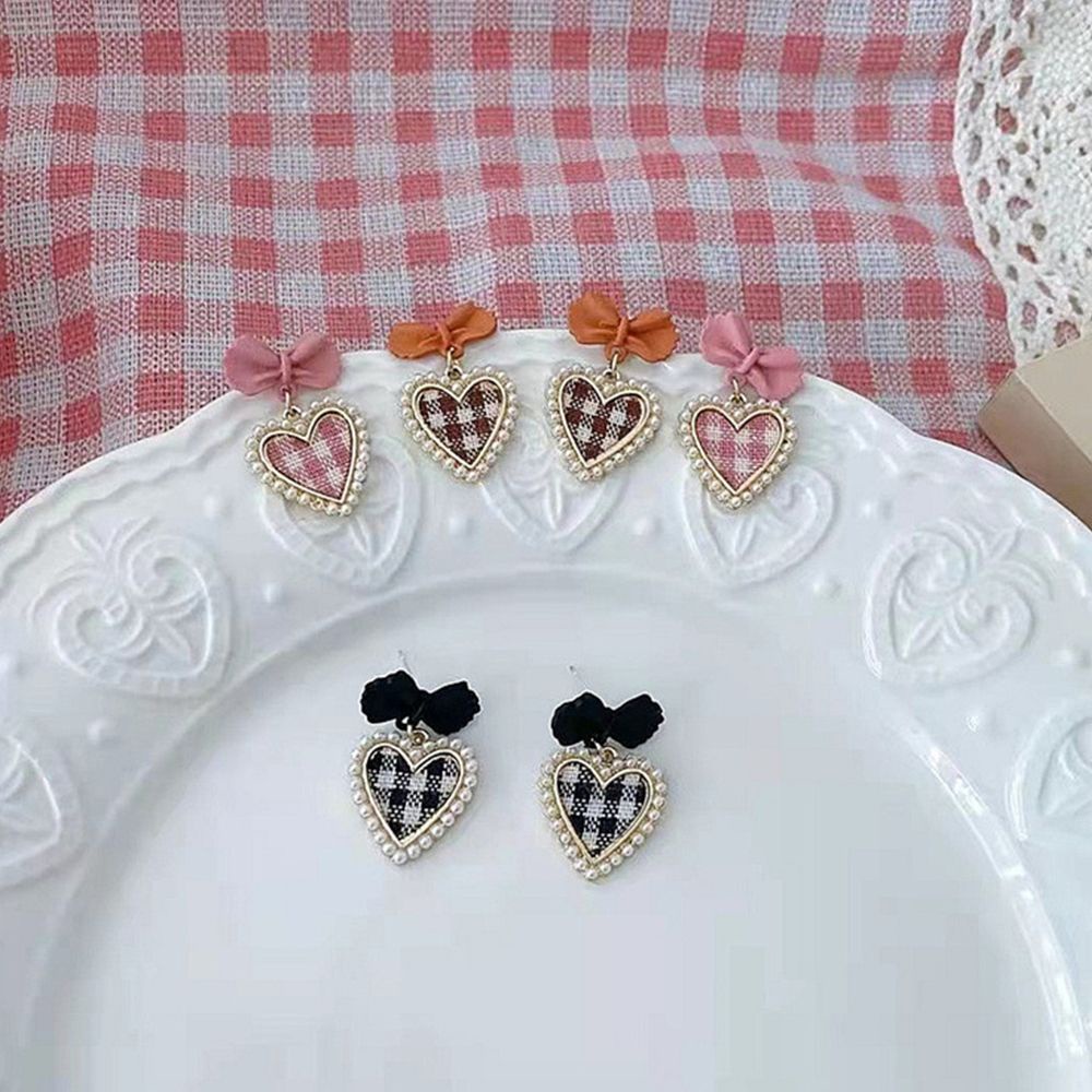 Bông Tai Vải Hình Nơ / Trái Tim Nhiều Màu Sắc Phong Cách Hàn Quốc Cho Nữ