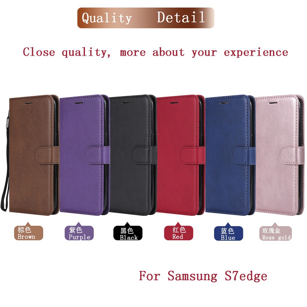 Bao da điện thoại chất liệu PU màu trơn sang trọng cho Samsung S7 Edge