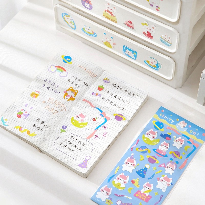 Sticker PVC Laser Dán Trang Trí Nhật Ký DIY Hình Trà Sữa Dễ Thương