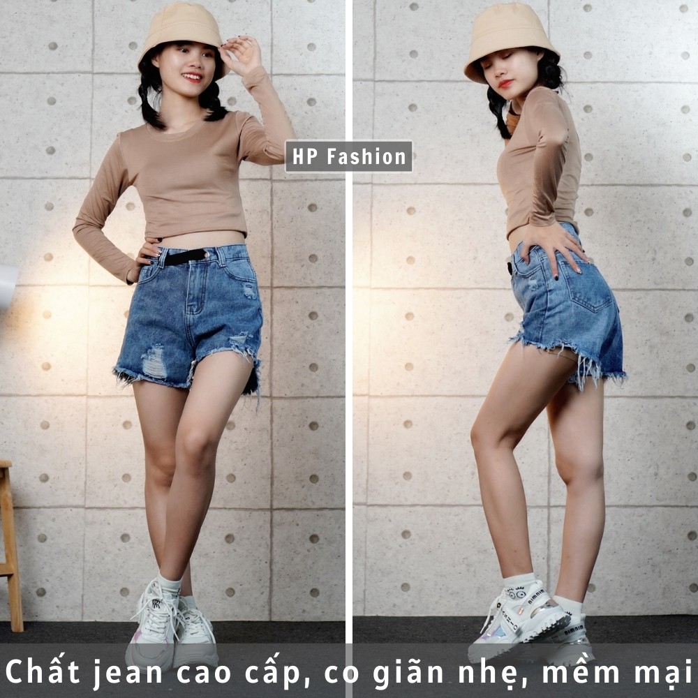 Quần short jean nữ ❤️ Quần đùi nữ lưng cao, có đai dây độc lạ, ống rách cá tính - QJ15