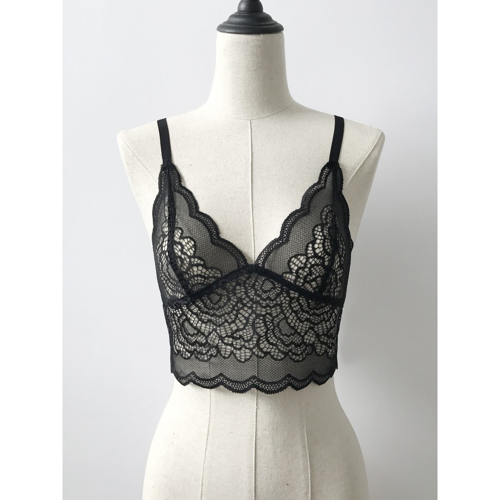 ☛☏❤Women Floral Sheer Lace Triangle Bralette Unpadded Bra Crop Top Strappy Lingerie | BigBuy360 - bigbuy360.vn