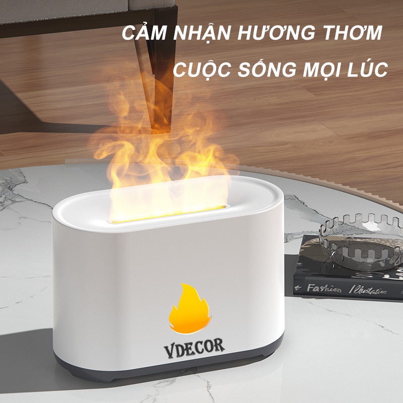 Máy xông tinh dầu Vdecor hình ngọn lửa trang trí bàn làm việc làm thơm phòng tạo ẩm cho da
