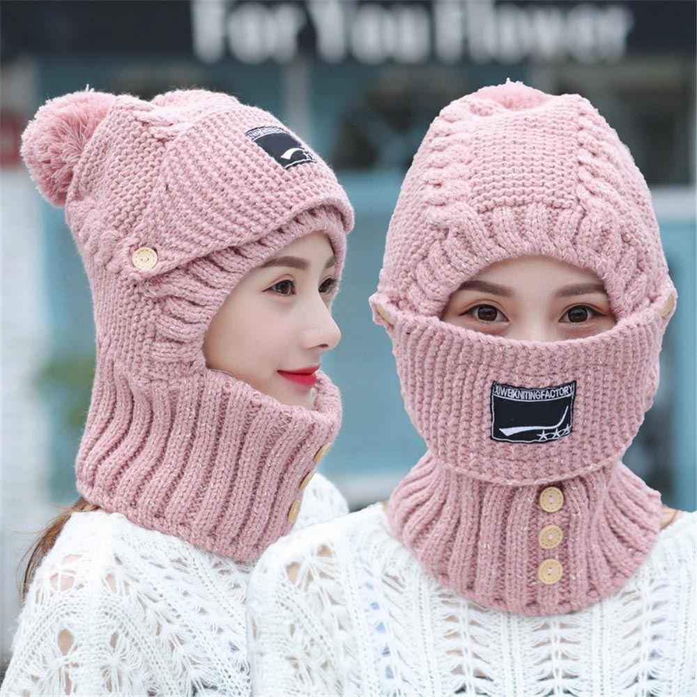Set Mũ Len + Khăn Choàng Cổ + Chụp Tai Dày Dặn Giữ Ấm Dành Cho Nữ