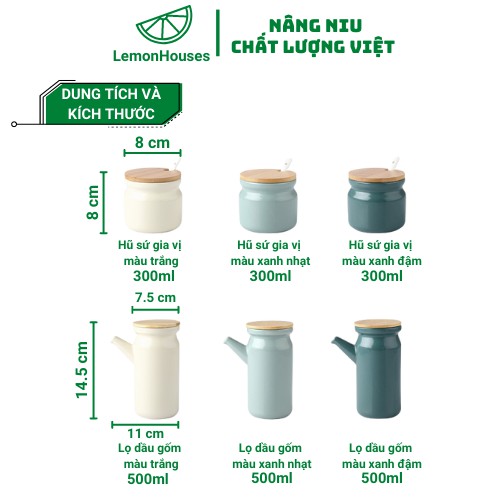 Hũ Đựng Gia Vị Khay Sắt- Bộ 3 Hũ Dung Tích 300ml Và Bộ 3 Lọ Dung Tích 500ml Gốm Xứ Chống Ẩm Mốc, Côn Trùng Kèm Muỗng